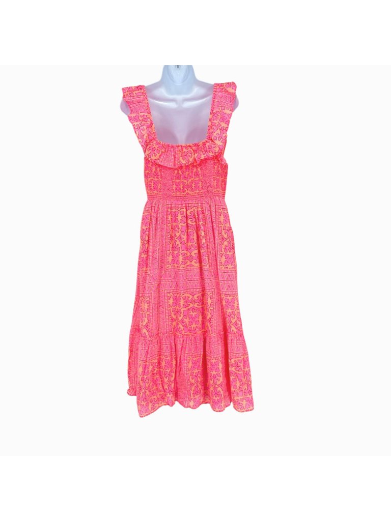 Vineyard Vines Neon Tortola Smocked Midi Dress Vibrant Pink Orange Size Medium — image 5 of 8